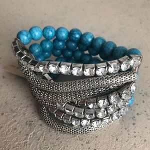 Blue beaded x Silver Rhinestone Bracelet